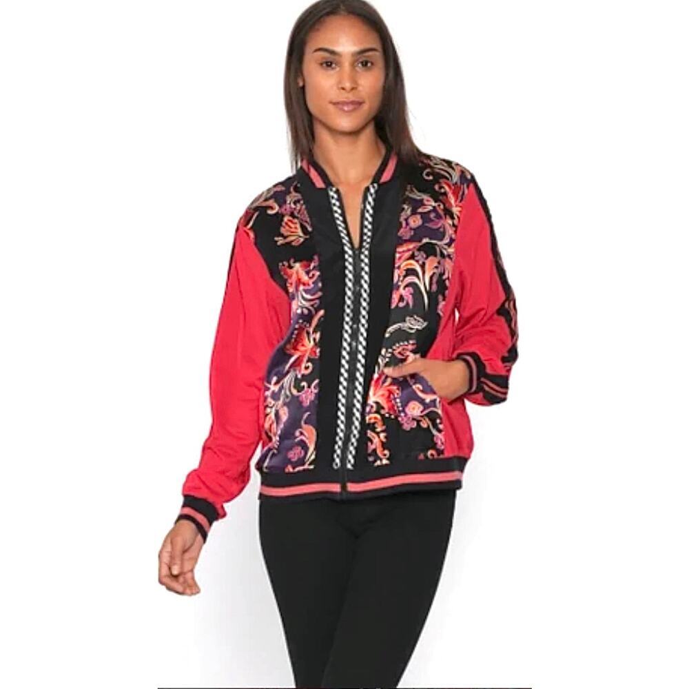 Koos Of Course Silk Floral Boho Bomber Jacket Women’s 1X Maximalism Statement